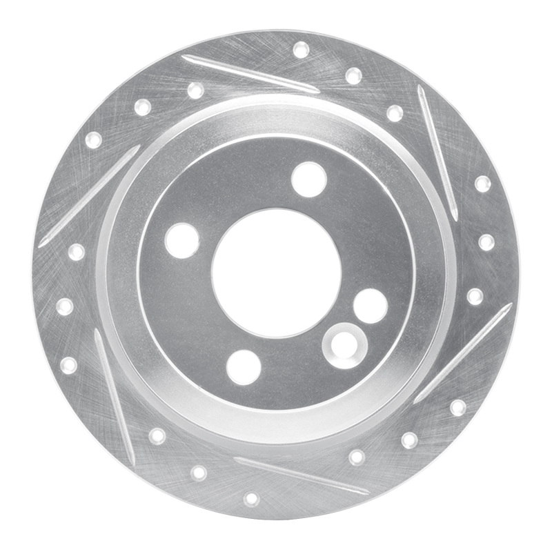 Mini Cooper Clubman Brake Rotor (1) - Rear Right - R1 Concepts - Drilled & Slotted - Silver - `02-`15